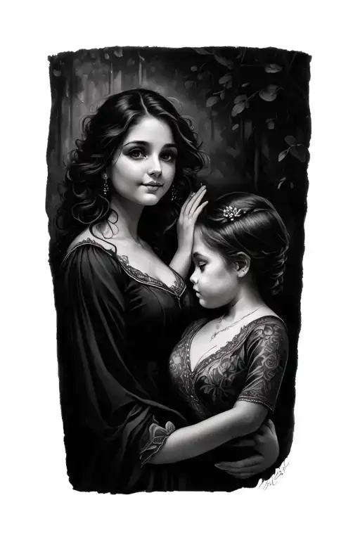 baby girl and wife memorial piece tattoo design idea