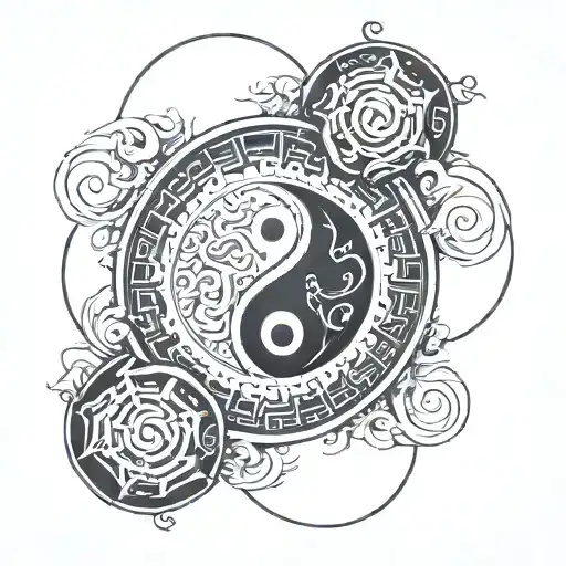 the 00:00 inboxed in a thick rectangle within the the yin and yang  tattoo design idea