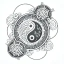 the 00:00 inboxed in a thick rectangle within the the yin and yang  tattoo design idea