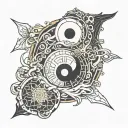 the 00:00 inboxed in a thick rectangle within the the yin and yang  tattoo design idea