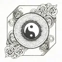 the 00:00 inboxed in a thick rectangle within the the yin and yang  tattoo design idea