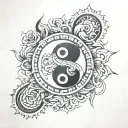 the 00:00 inboxed in a thick rectangle within the the yin and yang  tattoo design idea