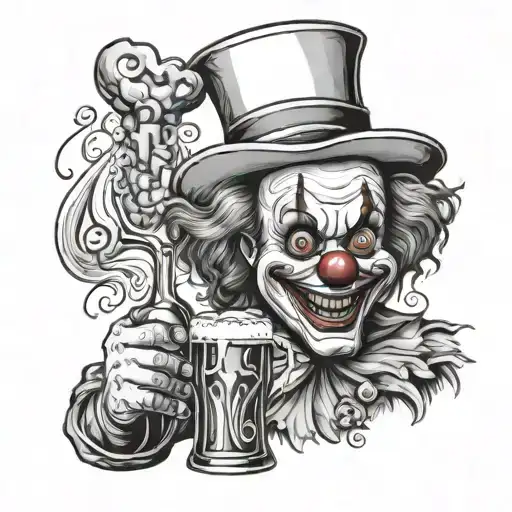 art the clown drinking alcohol  tattoo design idea