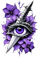 dagger in dragon eye with violets and shadows and lightening strikes tattoo design idea