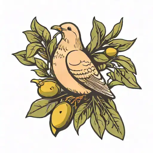Simplistic tatto of a dove holding three olive branch’s in its mouth located on the ribs and the olive branch’s follow t tattoo design idea