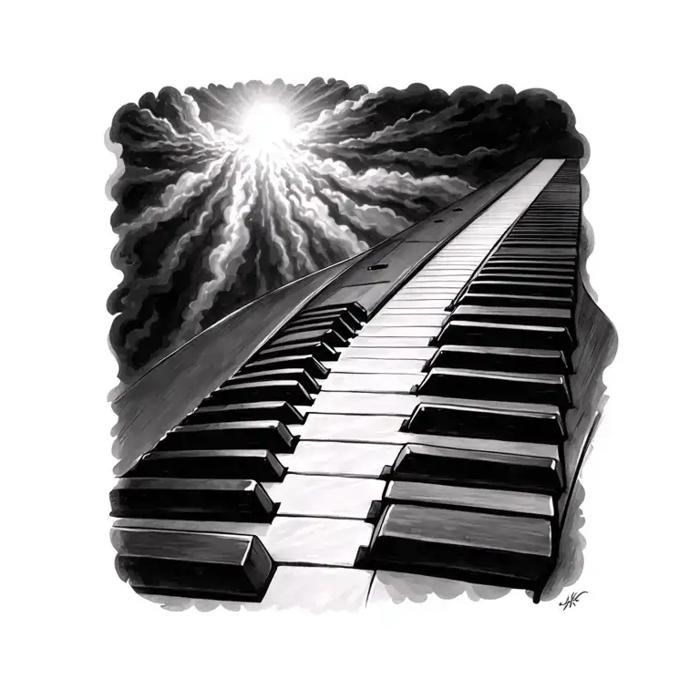 curving piano keyboard towards heaven tattoo design idea