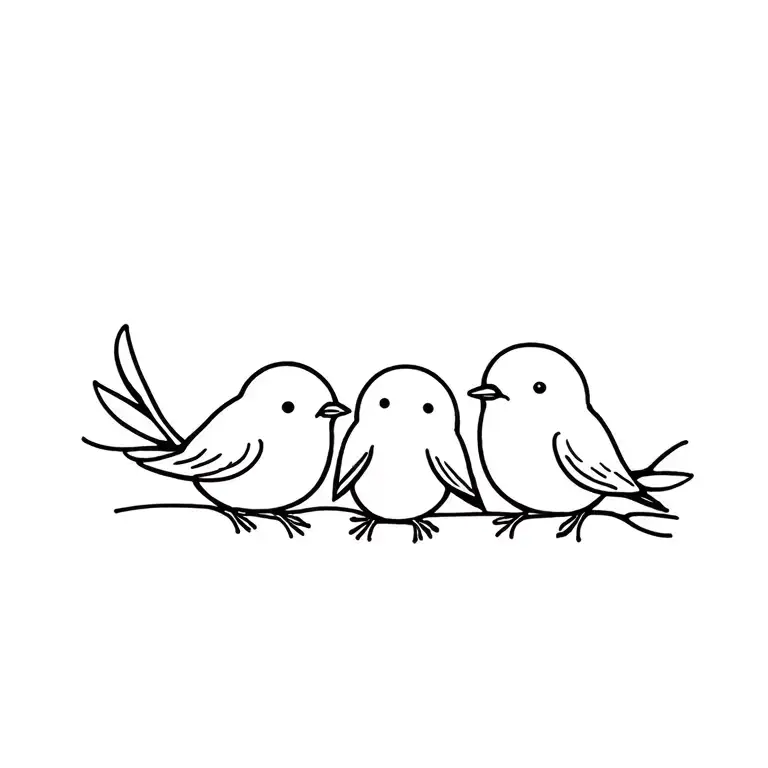 3 little birds sitting together representing the client's children  tattoo design idea