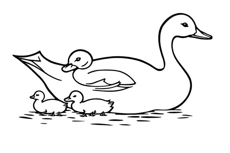 Mother duck, with 2 ducklings. tattoo design idea