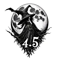 Witch Silhouette over a full moon and the number 45 tattoo design idea