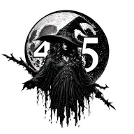 Witch Silhouette over a full moon and the number 45 tattoo design idea