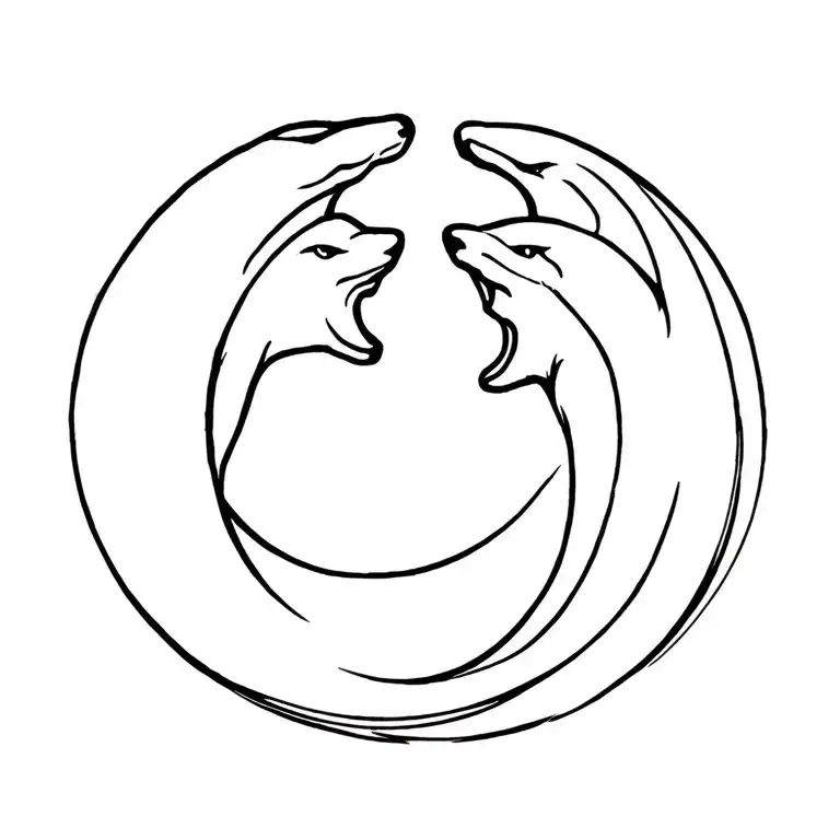 wolf and orca circling each other tattoo design idea