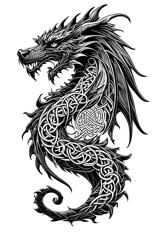 celtic dragon and runes tattoo design idea