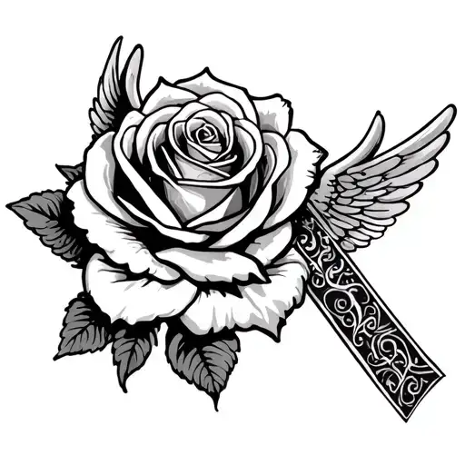  angel wings rose intertwined with a cross tattoo design idea