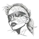 woman with red lipstick and a black blindfold covering her eyes tattoo design idea