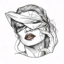 woman with red lipstick and a black blindfold covering her eyes tattoo design idea