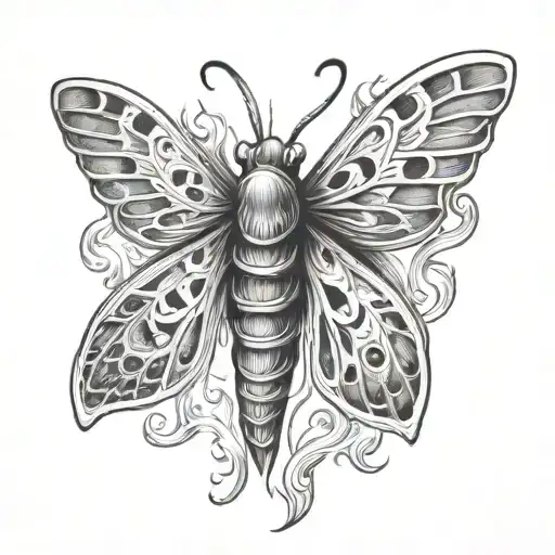 moth with flames coming from back tattoo design idea