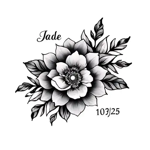 first name Jade 11/03/25 with mandala flowers tattoo design idea