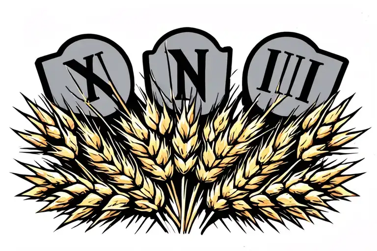 Roman numerals of a date with a strain of wheat underneath it tattoo design idea