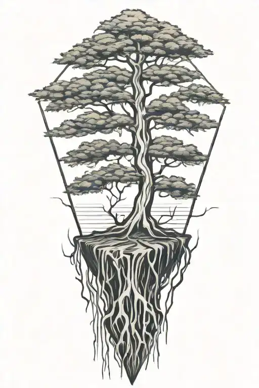 Bald cypress with roots inside diamond shaped line outlining tattoo design idea