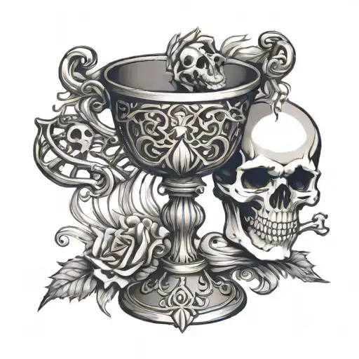 skeleton death chalice cup tattoo design idea