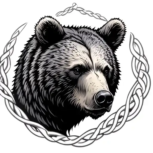 bear head surrounded  by nordic knots tattoo design idea