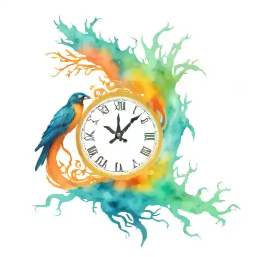 half live half dead oak Phoenix rising a melting clock ravens deep roots tattoo design idea