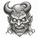 demon face biblical verse tattoo design idea