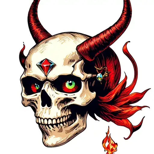 devil type  skull with dimond eye soakets tattoo design idea