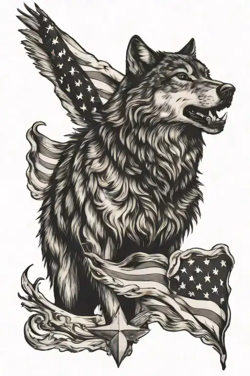wolf American flag diabetes type 1 soldier standing tattoo design idea