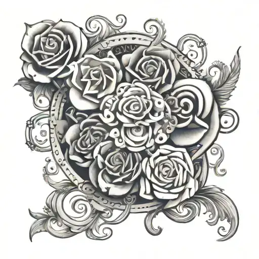 numbers 3,7,8,9 around 5 and family tattoo design idea