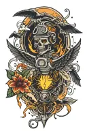 electricity and pilot flying tattoo design idea