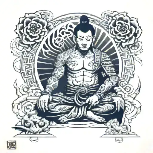 warrior meditating tattoo design idea