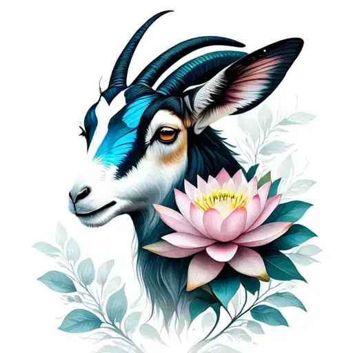 Capricorn symbol goat head lotus flower butterfly tattoo design idea