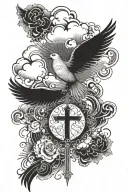 Crosses and scripture clouds and a dove tattoo design idea