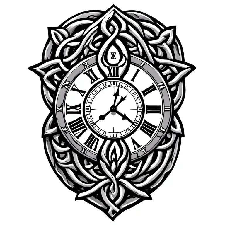 Celtic trinity clock face tattoo design idea