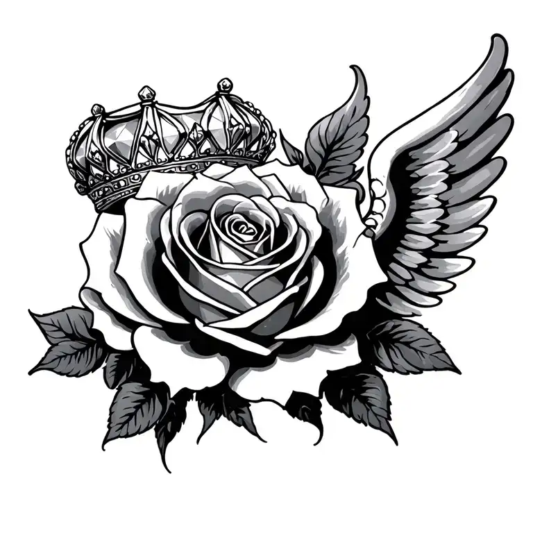 diamond, Rosas, crown, wings tattoo design idea