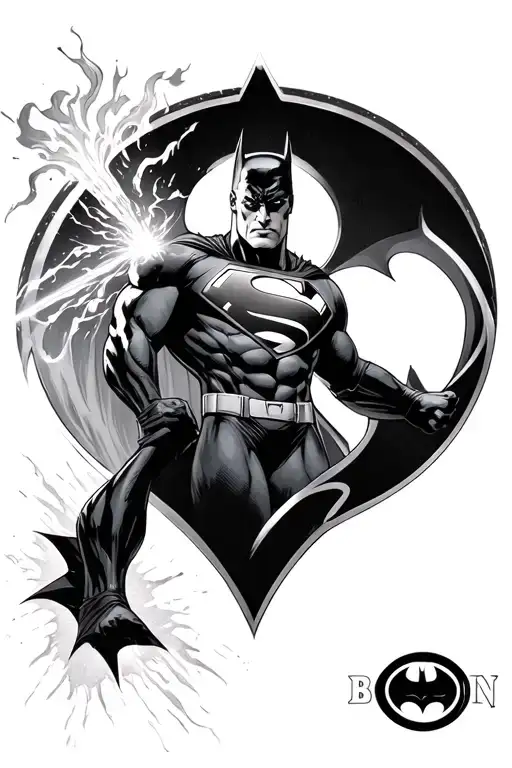 superman using his lazer vision to burn his symbol into the batman symbol  tattoo design idea