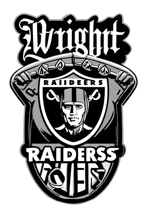 My last name, Wright in old English with a Las Vegas Raiders logo in it  tattoo design idea