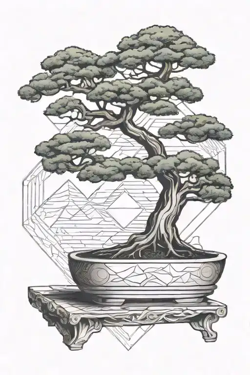 fine line with bonsai tree tattoo design idea