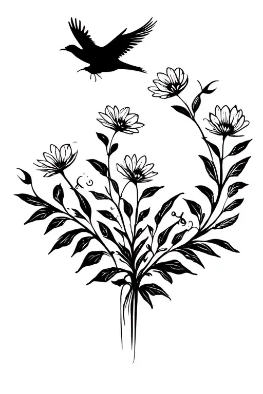 phonex bird rising sun leaves flowers growing together tattoo design idea
