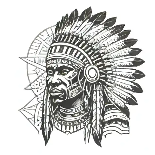 african warrior with native american headress   tattoo design idea