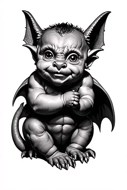 baphet cute baby gargoyle tattoo design idea