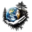gaia holding Earth with nature tattoo design idea