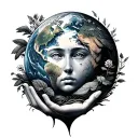 gaia holding Earth with nature tattoo design idea