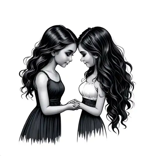2 daughters and mother holding hands tattoo design idea