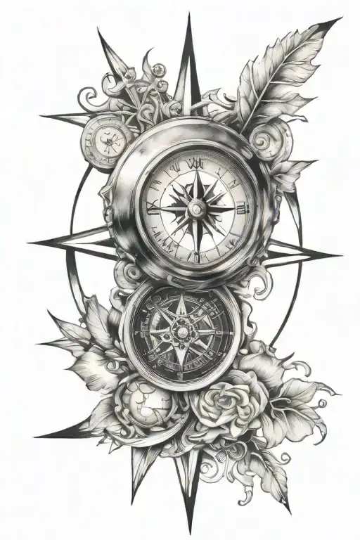 compass, clock, transience tattoo design idea