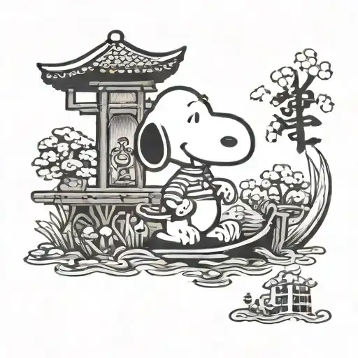 Traditional Japanese tattoo featuring Snoopy tattoo design idea