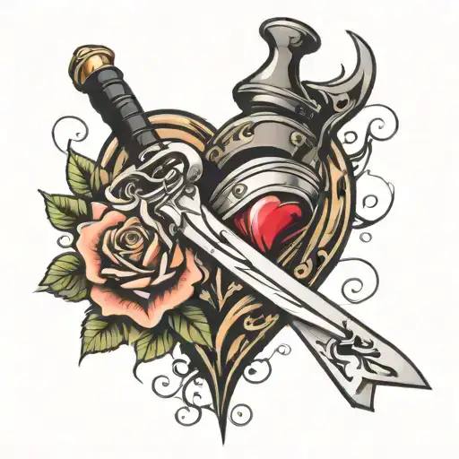 razor slicing heart open tattoo design idea