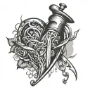 razor slicing heart open tattoo design idea