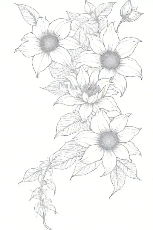 roses and sunflowers and tiger lilly flower tattoo design idea